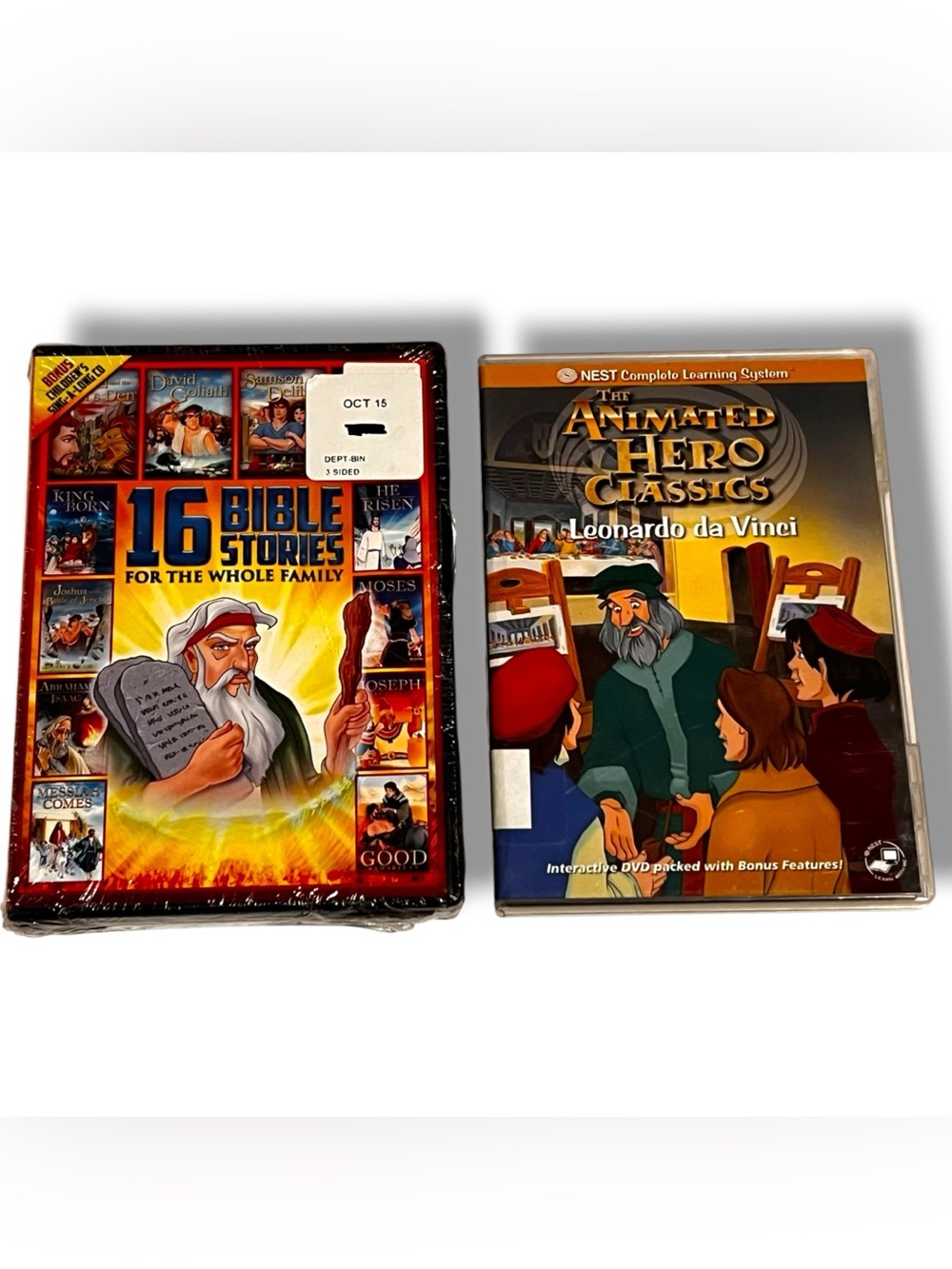 Family Animation Lot: 16 Bible Stories (new/sealed) & Leonardo Da Vinci (used)